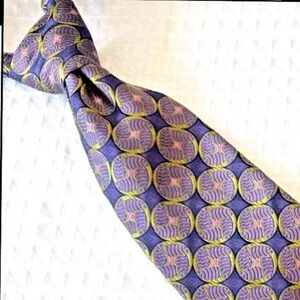 Robert Talbott Hand Sewn Purple Medallions Geo Silk Neck Tie USA 3.75"x 60"